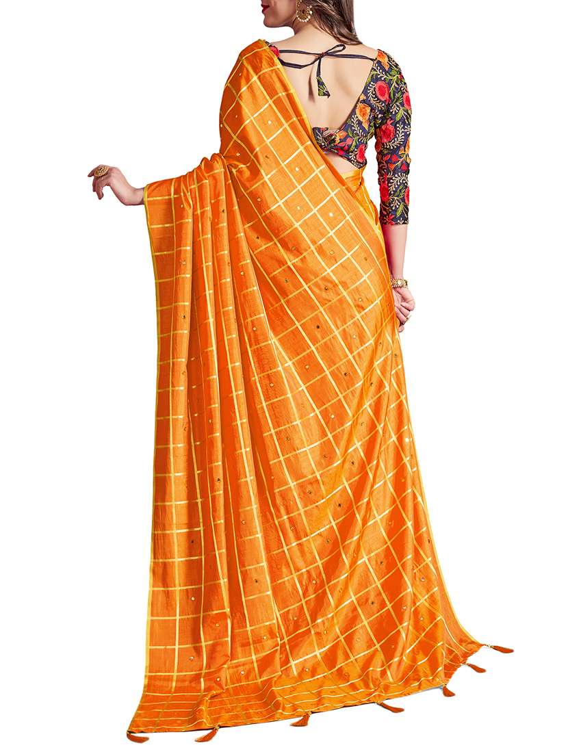 checkered mirror work saree with blouse - 15529550 -  Standard Image - 1