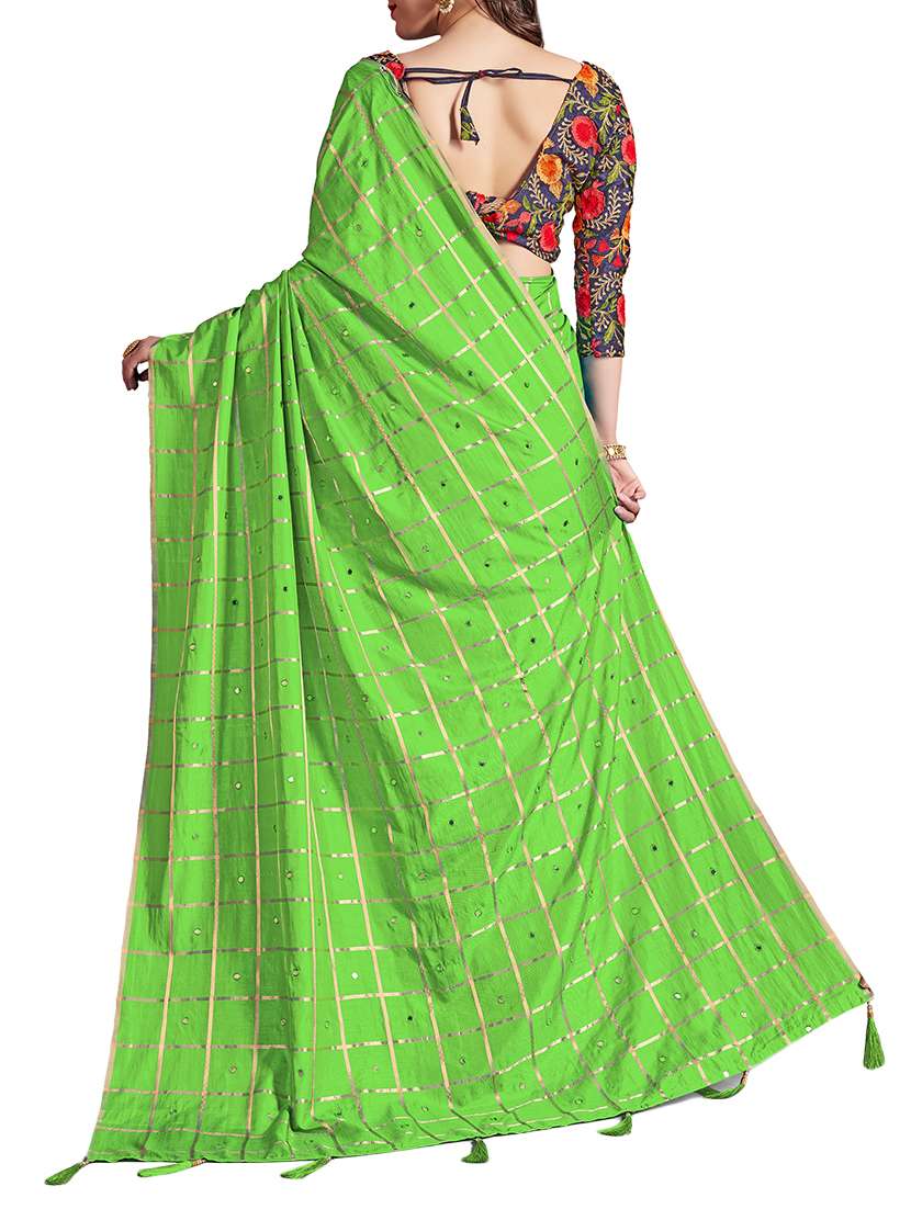checkered mirror work saree with blouse - 15529551 -  Standard Image - 1
