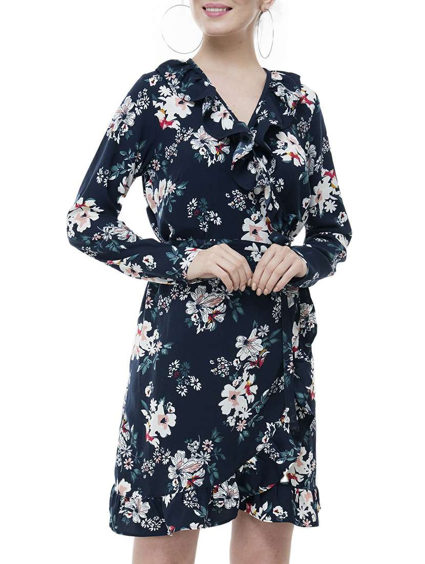 ruffled detail printed dress