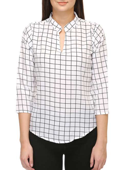 women's straight mandarin neck top - 15531162 - Standard Image - 0