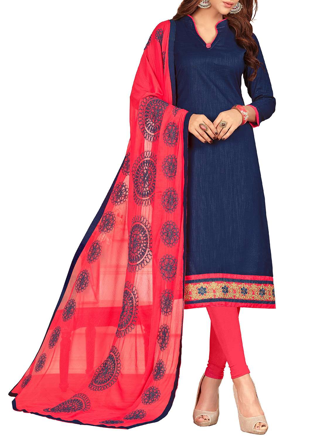 embroidered unstitched churidaar suit