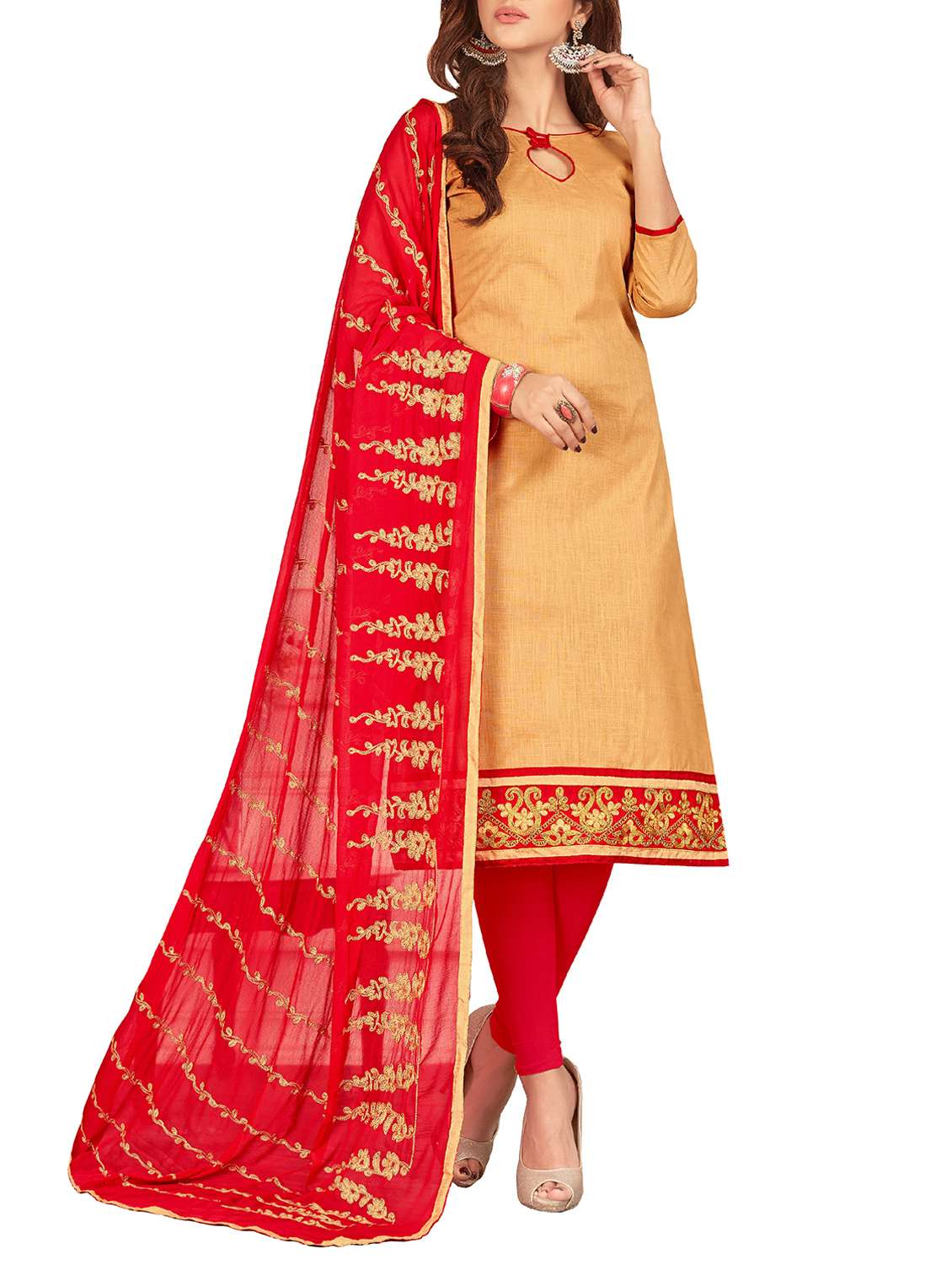 embroidered unstitched churidaar suit