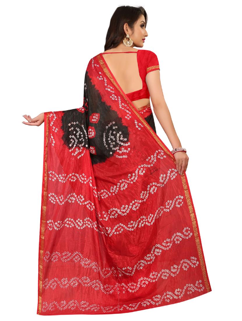 zari bordered bandhani saree with blouse - 15534382 - Standard Image - 1