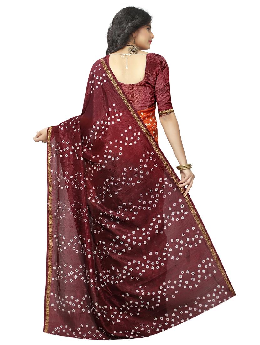 zari bordered bandhani saree with blouse - 15534388 - Standard Image - 1