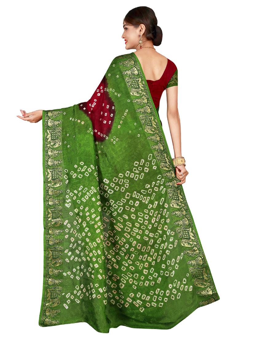 zari bordered bandhani saree with blouse - 15534398 - Standard Image - 1