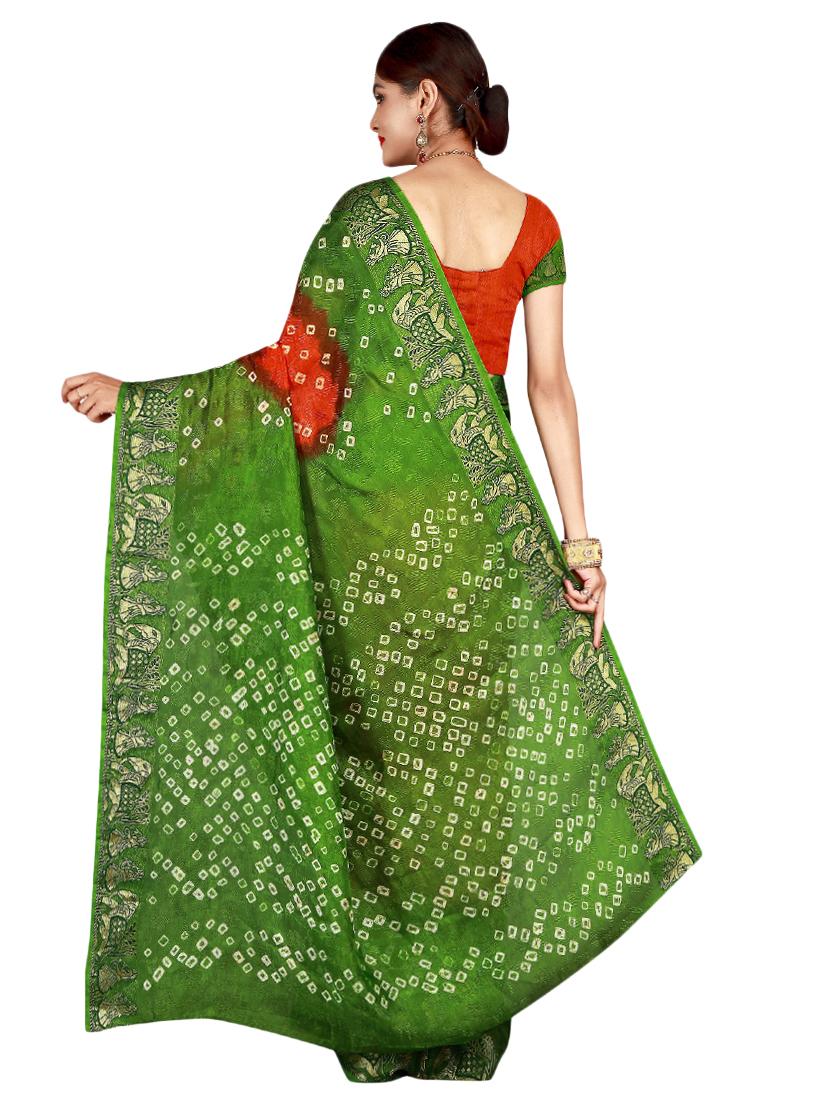 zari bordered bandhani saree with blouse - 15534400 - Standard Image - 1