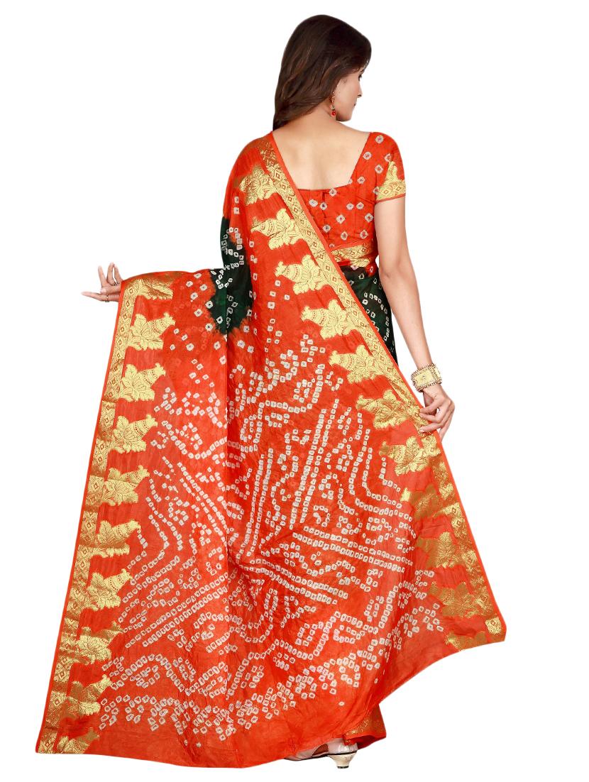 zari bordered bandhani saree with blouse - 15534404 - Standard Image - 1