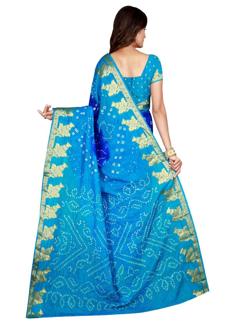 zari bordered bandhani saree with blouse - 15534405 - Standard Image - 1