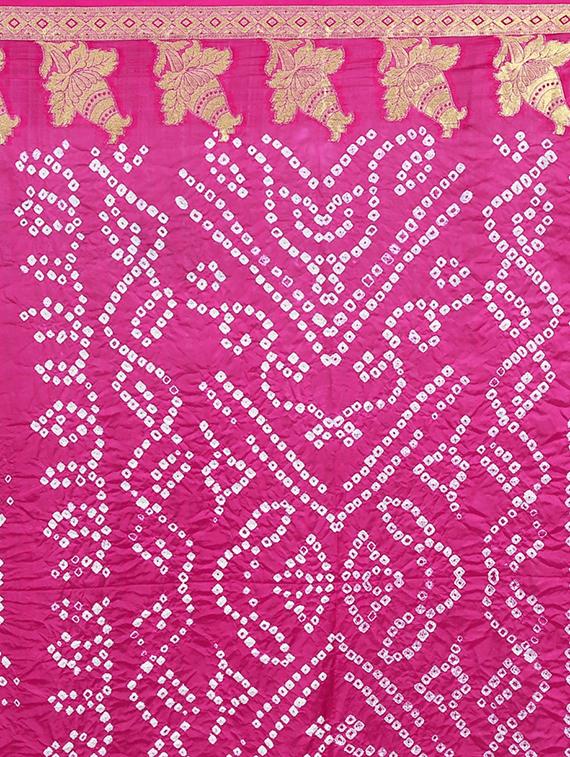 zari bordered bandhani saree with blouse - 15534412 - Standard Image - 4