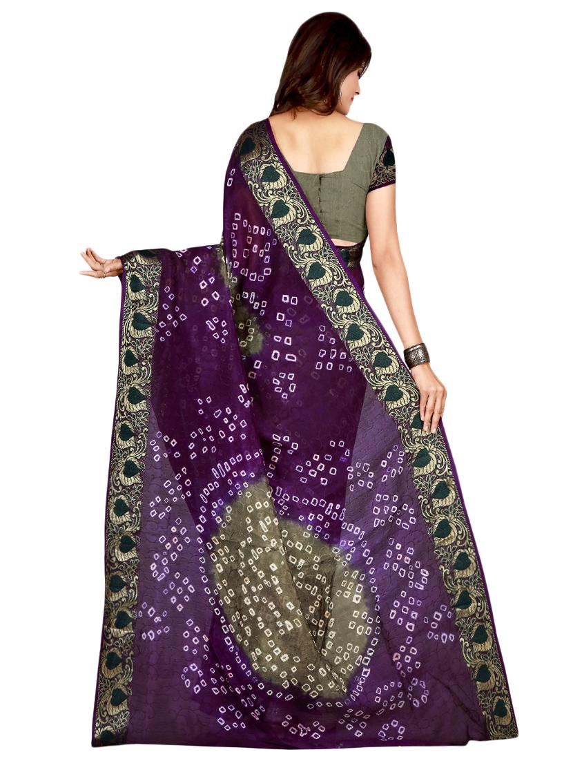 zari bordered bandhani saree with blouse - 15534427 - Standard Image - 1