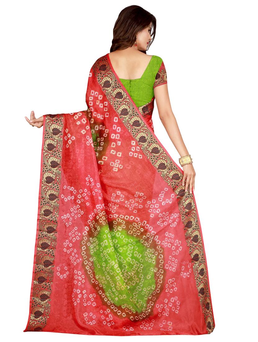 zari bordered bandhani saree with blouse - 15534432 - Standard Image - 1