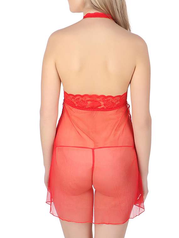 lace detail halter babydoll with thong - 15535233 -  Standard Image - 1
