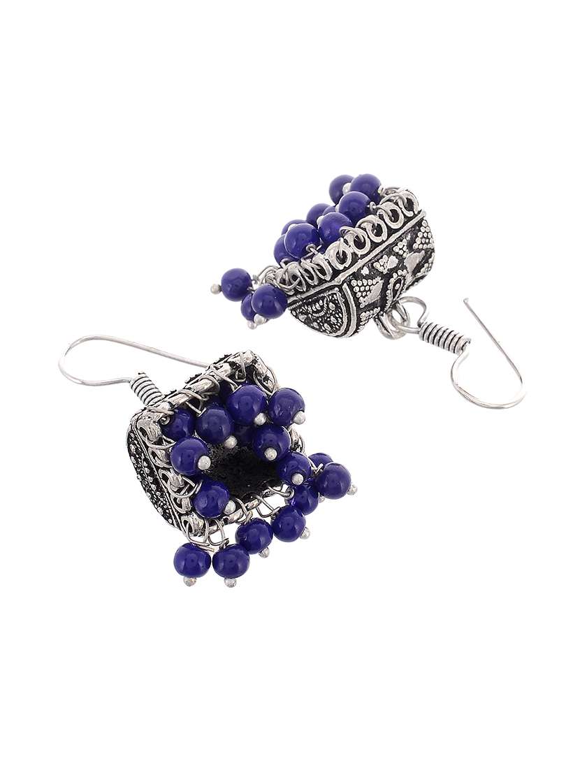 blue silver tone oxidised earrings - 15535326 -  Standard Image - 1