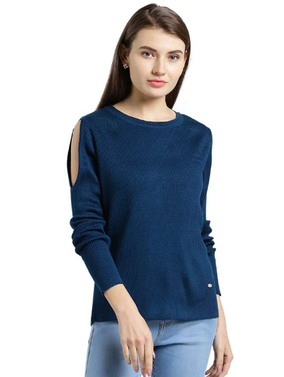 slit sleeved ribbed pullover