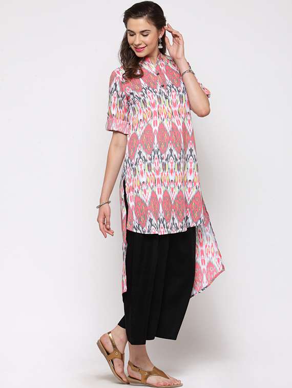 printed high-low kurta - 15537724 -  Standard Image - 1