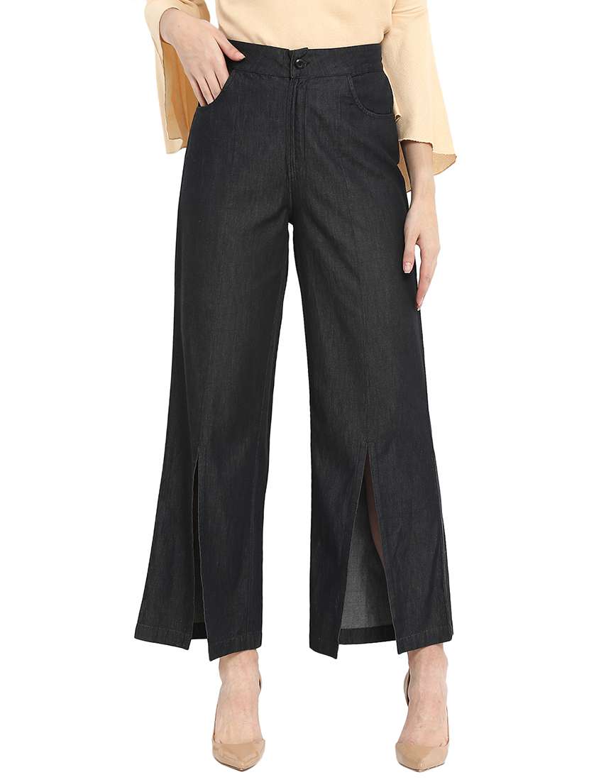 front slit wide leg trousers