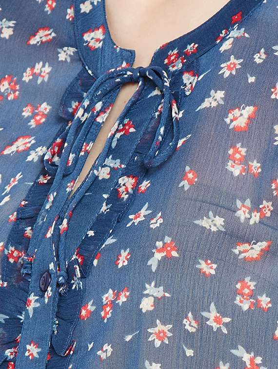 frilled detail printed top - 15540087 - Standard Image - 4