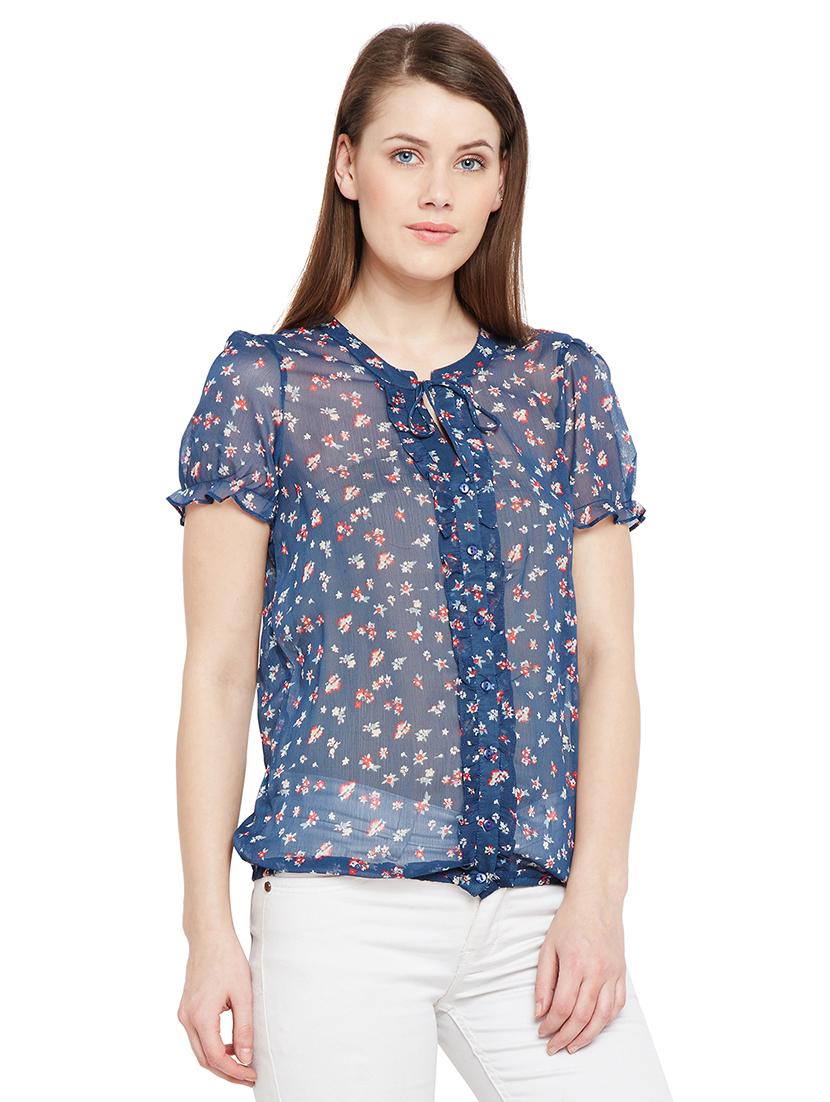 frill detailed floral top - 15540088 -  Standard Image - 1