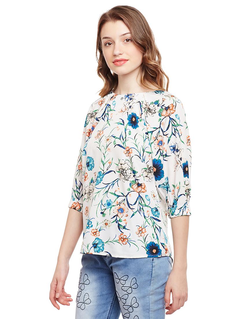 round neck floral asymmetric top - 15540093 - Standard Image - 1