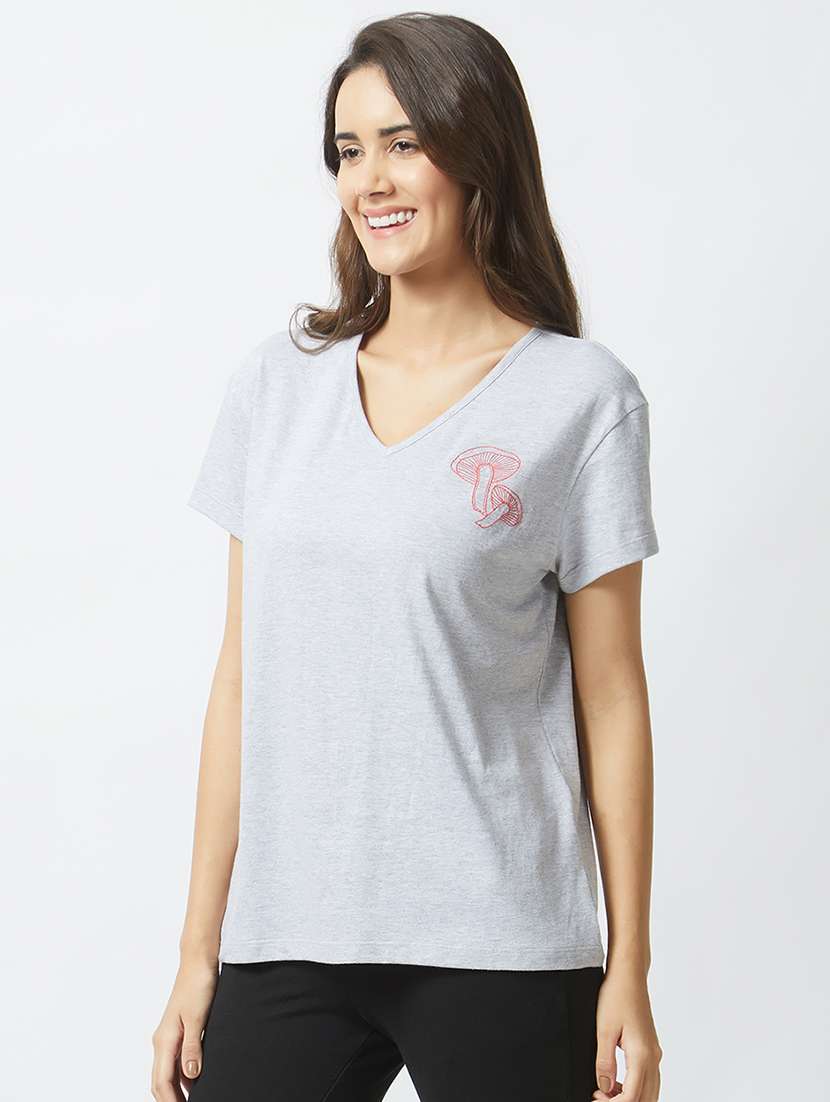 v-neck embroidered sleepwear tee - 15540405 -  Standard Image - 1