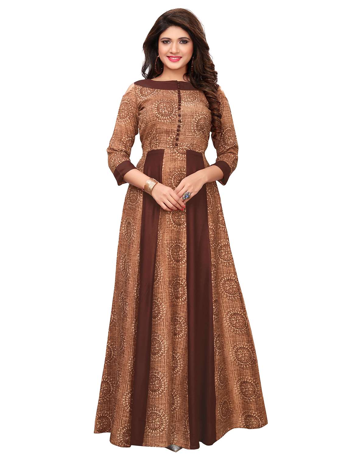 anarkali printed cold shoulder kurta