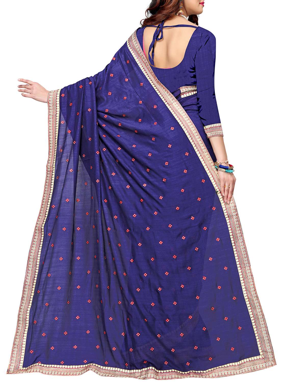 indigo silk embroidered saree with blouse - 15544119 -  Standard Image - 1