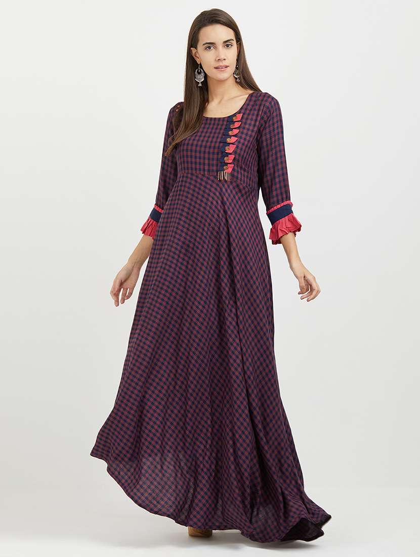 asymmetric checkered kurta