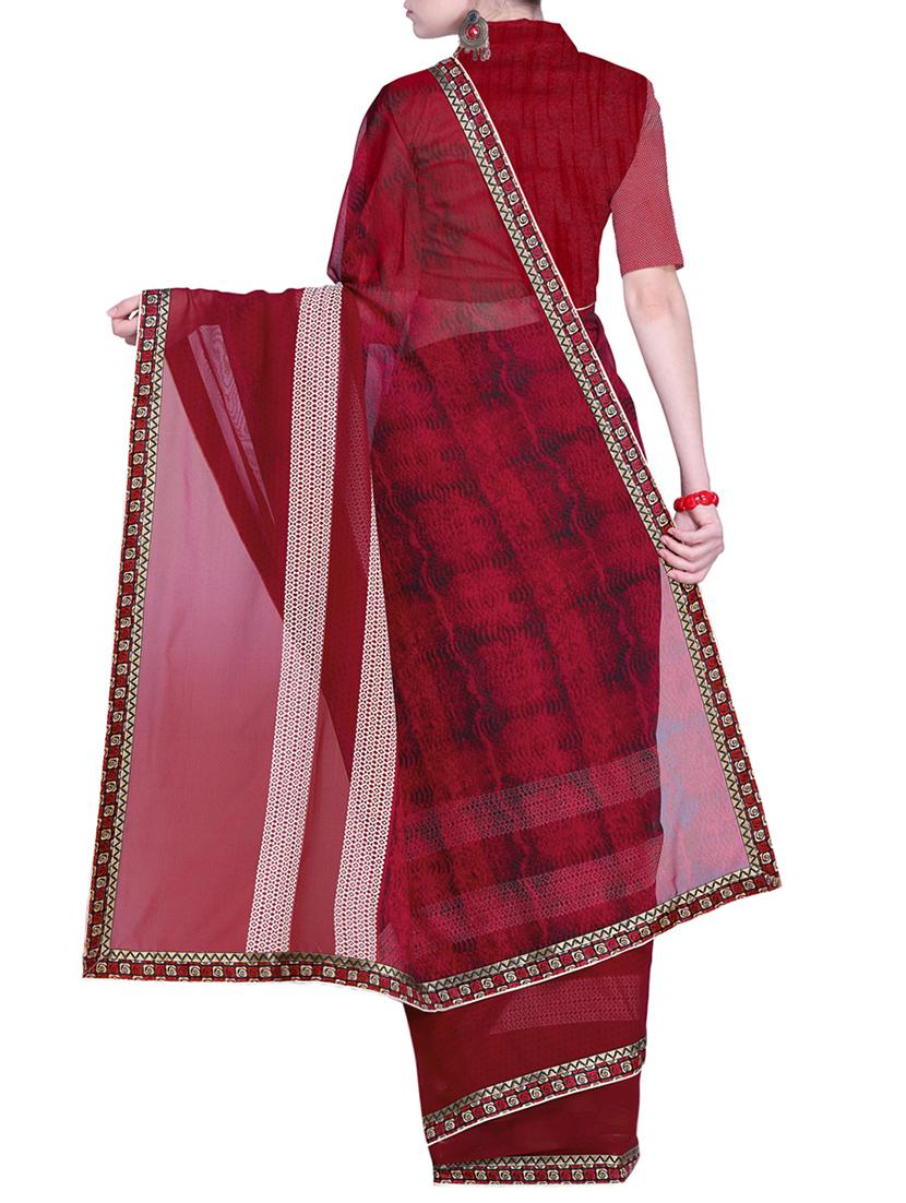stripes bordered printed saree with blouse - 15544347 - Standard Image - 1