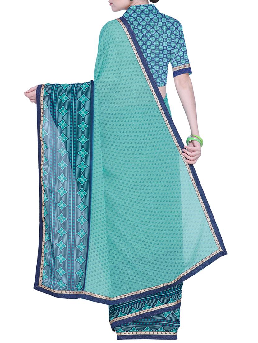 contrast bordered printed saree with blouse - 15544350 -  Standard Image - 1