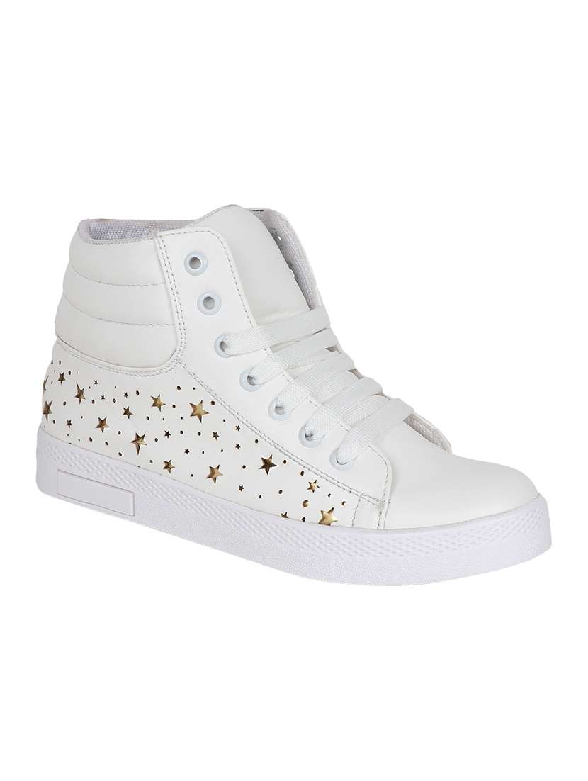 white lace-up sneakers