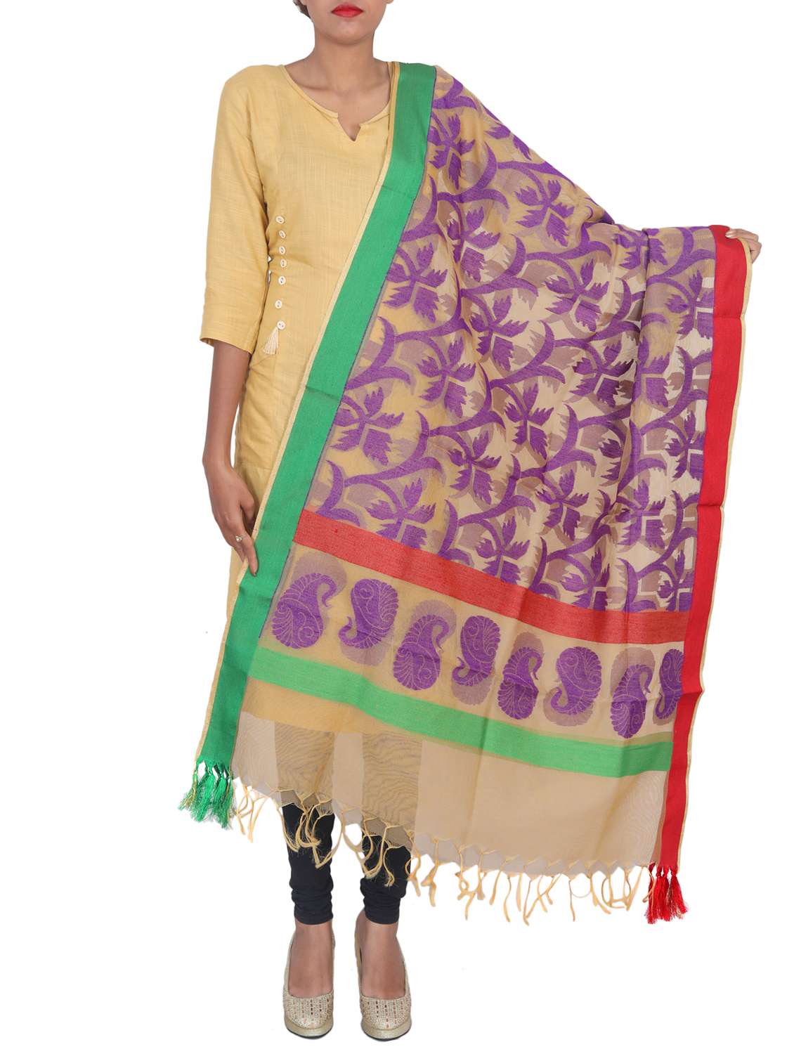 self design dupatta with tassles - 15545832 -  Zoom Image - 0