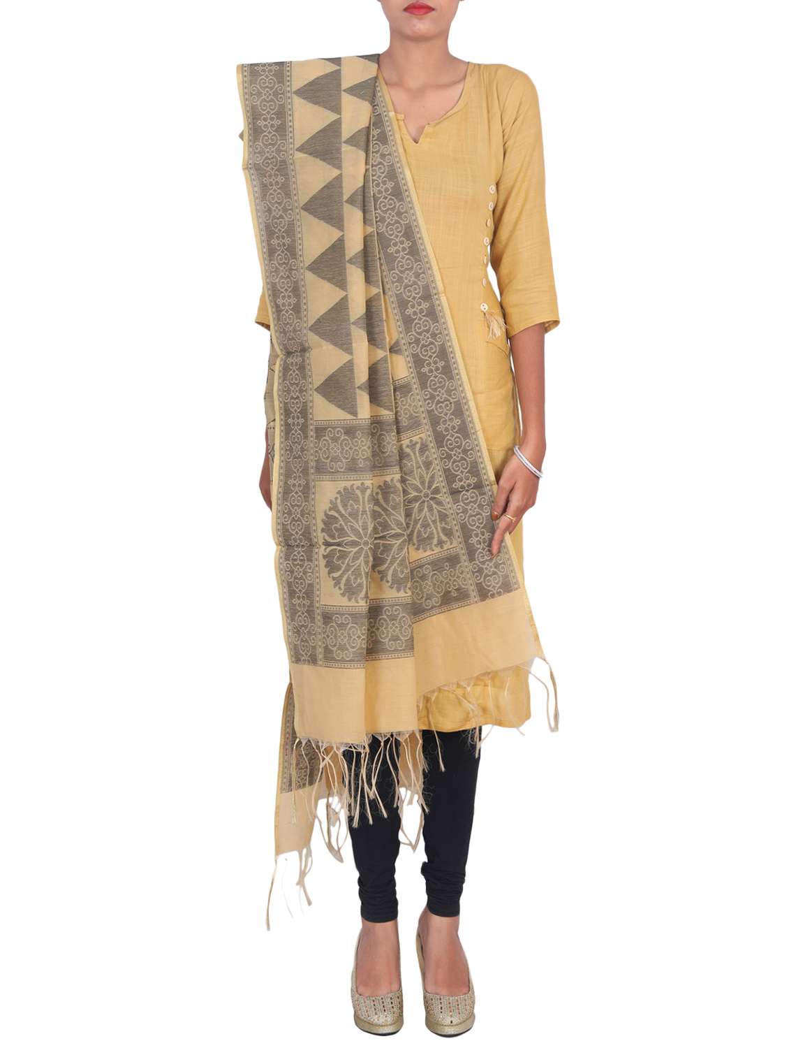 self design dupatta with tassles - 15545837 -  Standard Image - 1