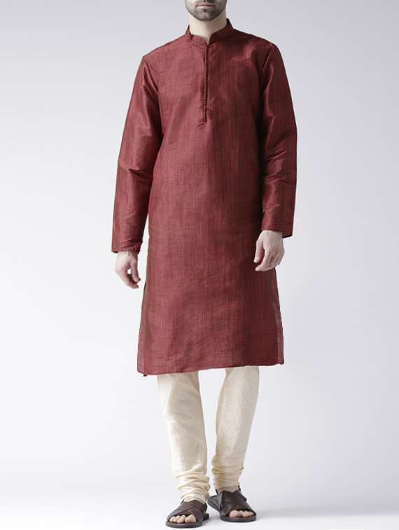 red silk blend long kurta