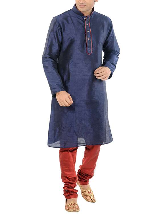 navy blue silk blend solid long kurta