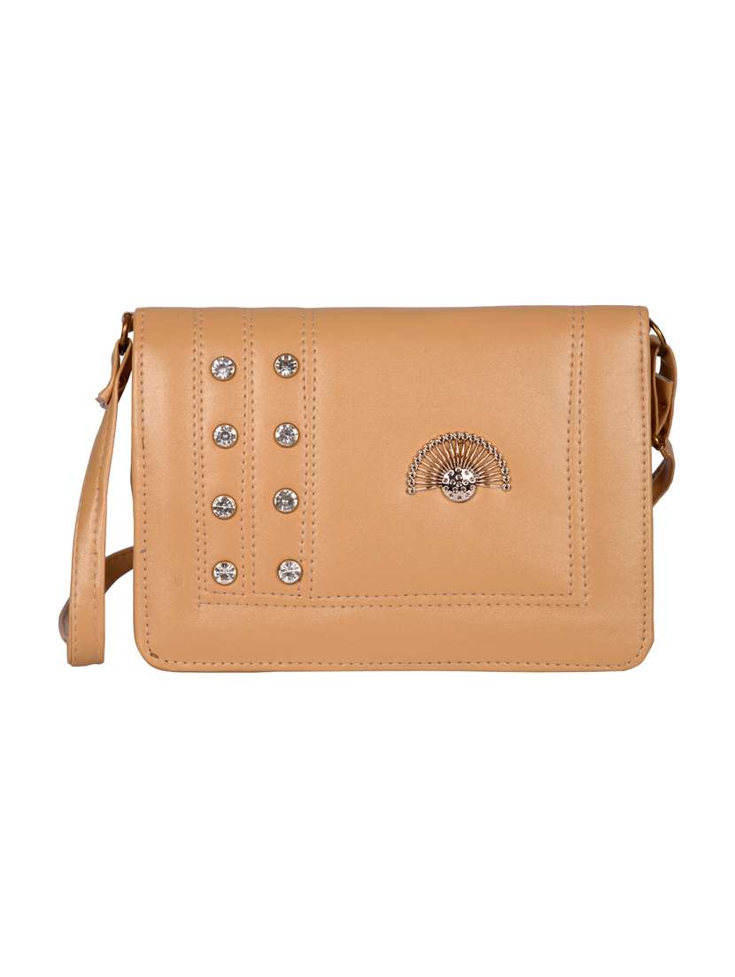 beige leatherette (pu) sling bag
