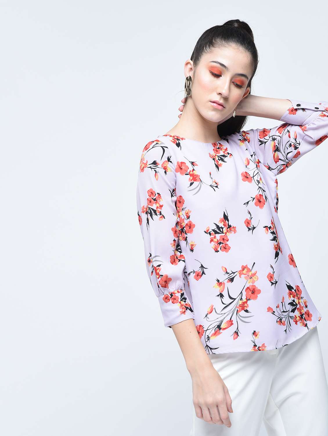 round neck printed top