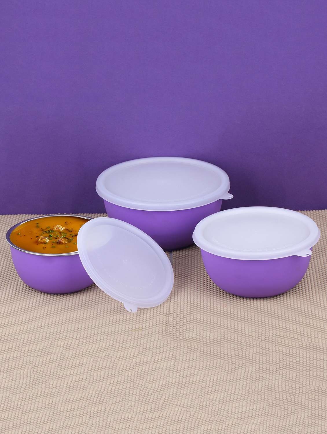 stainless steel plastic coated set of 3 containers