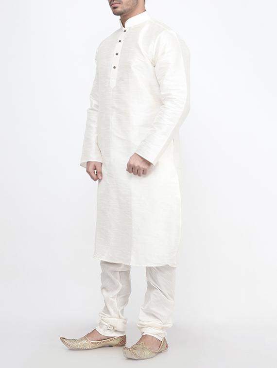 white silk blend kurta pyjama set - 15560085 - Standard Image - 1