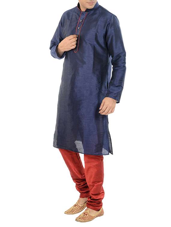 navy blue silk blend kurta pyjama set - 15560107 -  Standard Image - 1