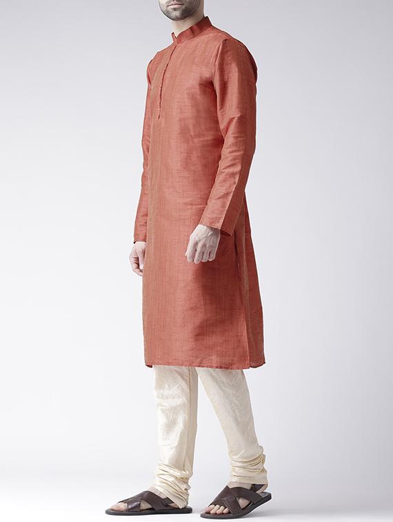 red silk blend kurta pyjama set - 15560119 - Standard Image - 1