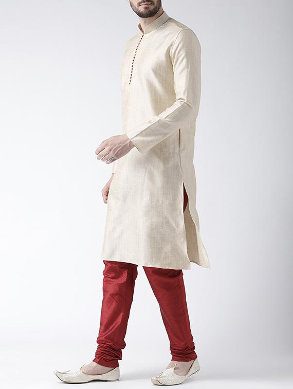 beige silk blend kurta pyjama set - 15560158 - Standard Image - 1