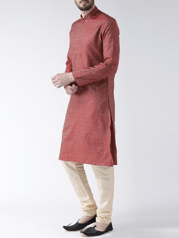 red silk blend kurta pyjama set - 15560160 - Standard Image - 1