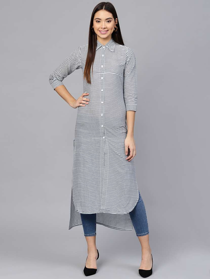 button up striped long tunic