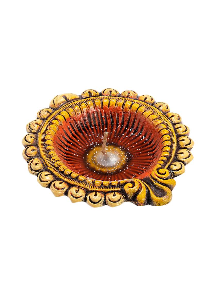 floral shape big earthen gel filled diya for the festival - 1 pc - 15561437 -  Standard Image - 1