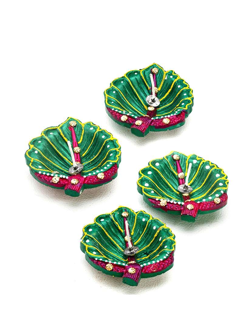 hand painted leaf shape floor diya set - set of 4 - 15561443 -  Standard Image - 1