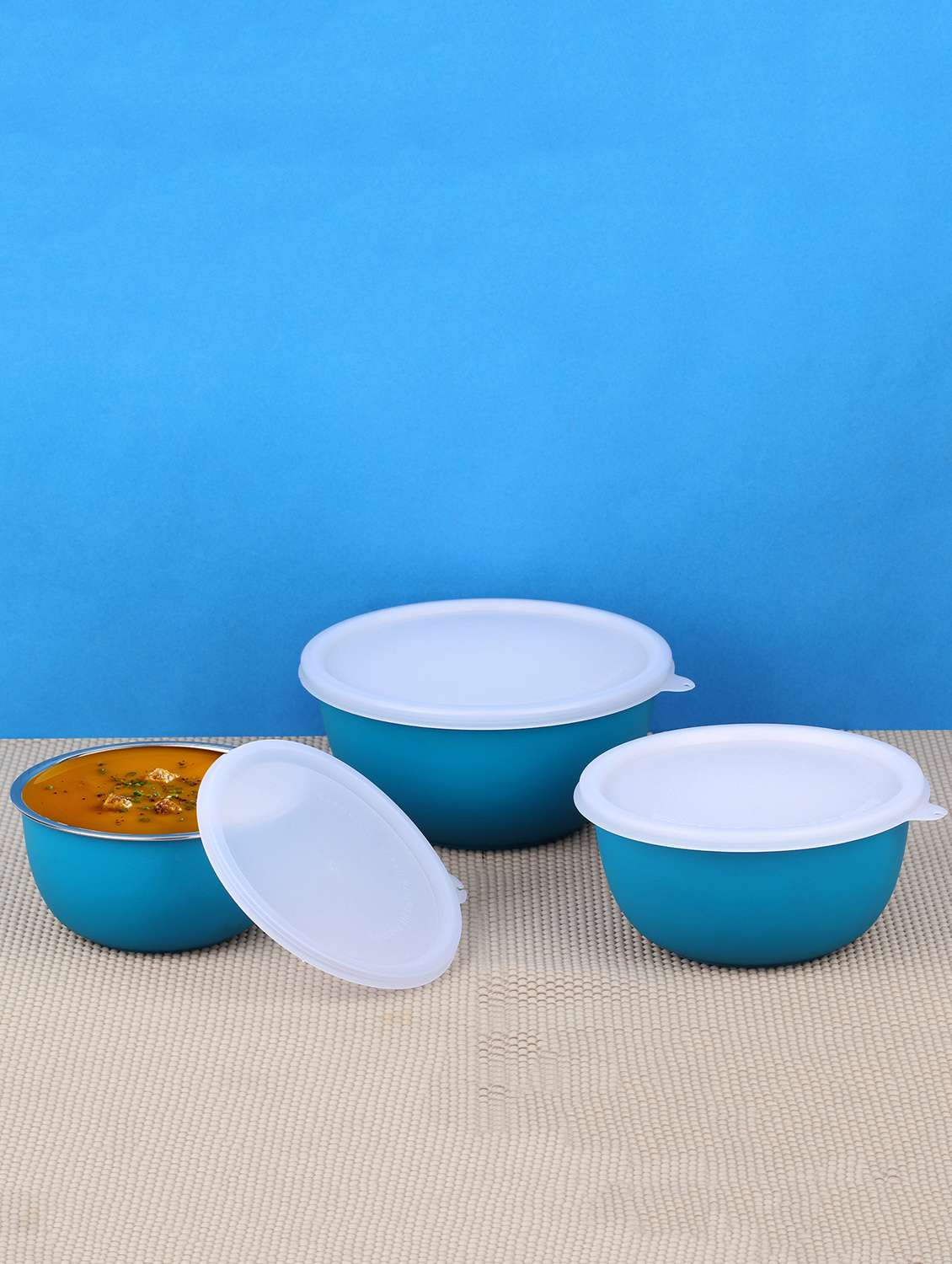 stainless steel plastic coated  containers set of 3