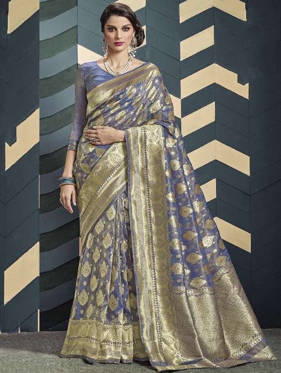 gold zari motif banarasi saree with blouse