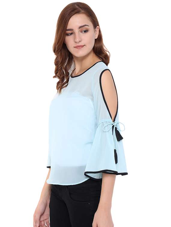 women's ruffle round neck top - 15568202 - Standard Image - 1