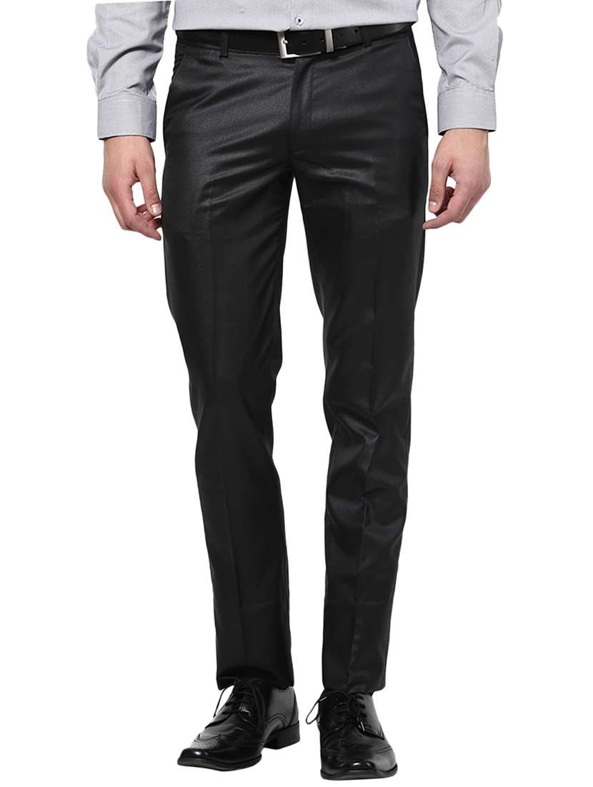 black polyester blend flat front formal trouser