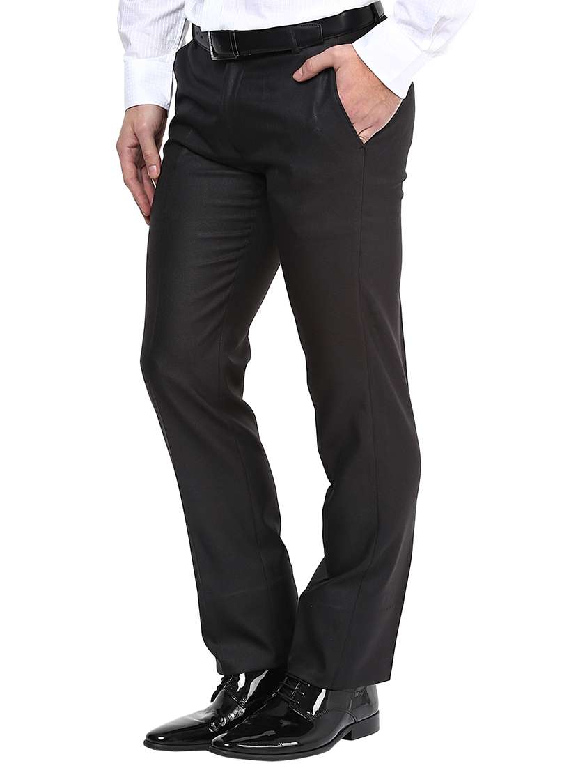 black polyester blend flat front formal trouser - 15569413 -  Standard Image - 1
